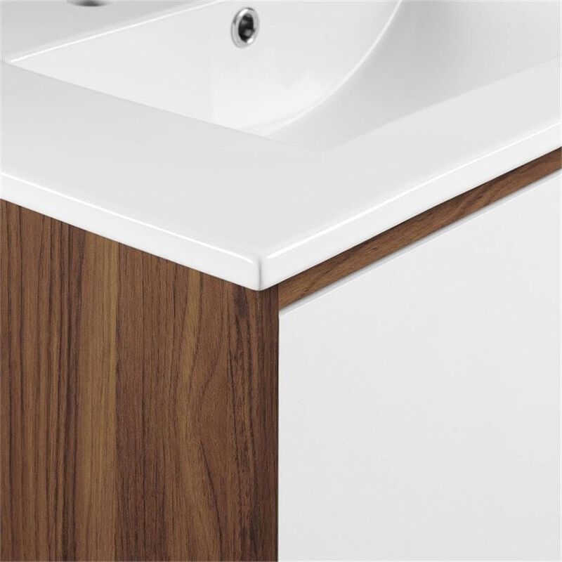 Modway Transmit Wall-Mount, 30" Bathroom Vanity, Walnut White image number 7