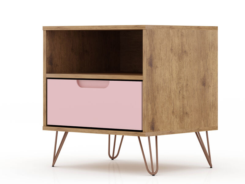 Rockefeller Pink and Brown 1-Drawer Nightstand