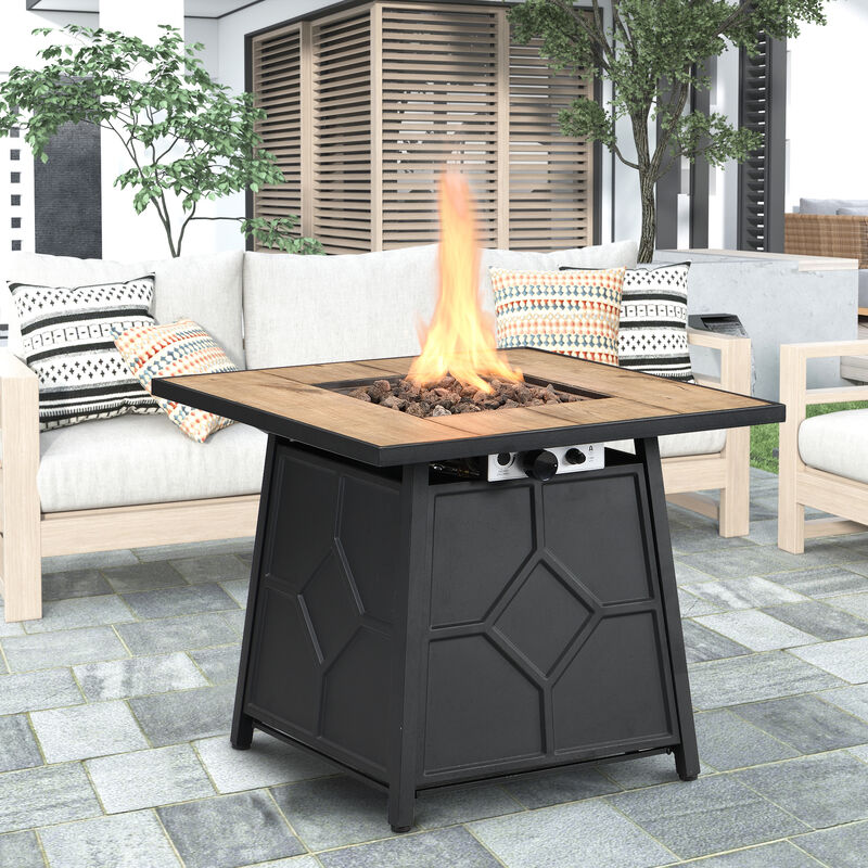 28-inch Square 40,000 BTU Auto-Ignition Propane Gas Firepit with Waterproof Cover