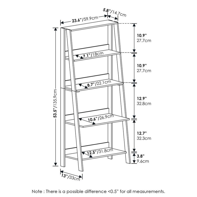 Furinno 5-Tier Ladder Bookcase Display Shelf, Espresso