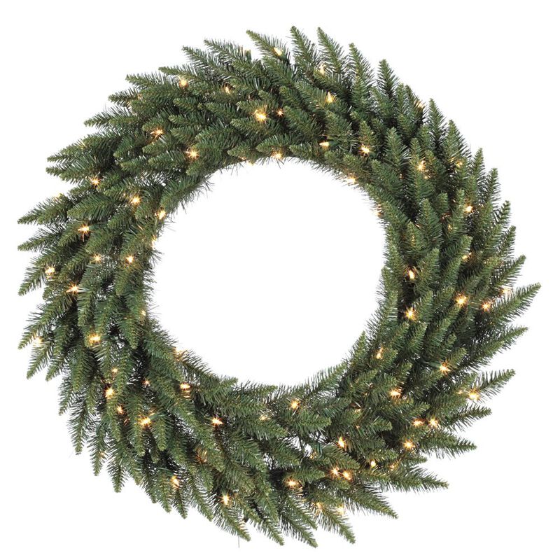 Vickerman 42" Prelit Camdon Fir Artificial Christmas Wreath, Featuring 150 Warm White Mini LED Lights - Faux Holiday Wreath - Indoor or Outdoor Wreath image number 0