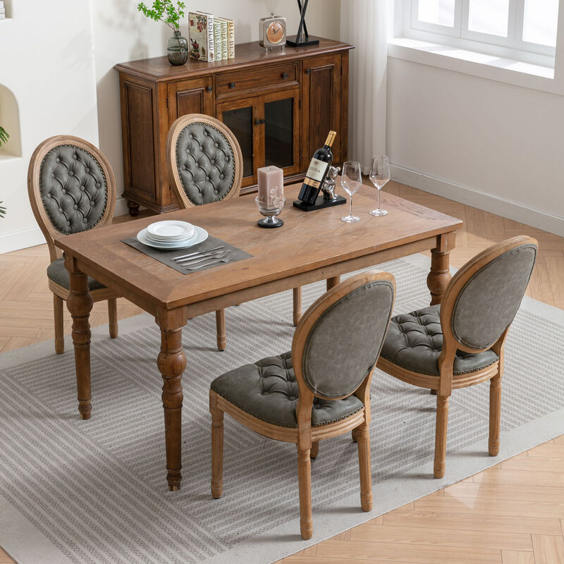 Whisen French Style Dining Chair, Rubberwood Frame with PU Leather Upholstery, Handmade Tufted & Nailhead Trim for Living Room Kitchen Set of 2 image number 3
