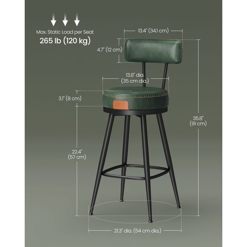 Comfortable Bar Stools Set of 2 for Dining Room or Counter Seating