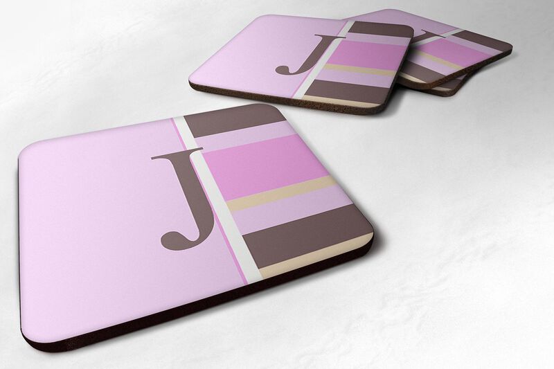 Caroline's Treasures CJ1005-JFC Monogram-Pink Stripes Foam Coasters (Set of 4), Initial Letter J, 3.5 H x 3.5 W, Multicolor