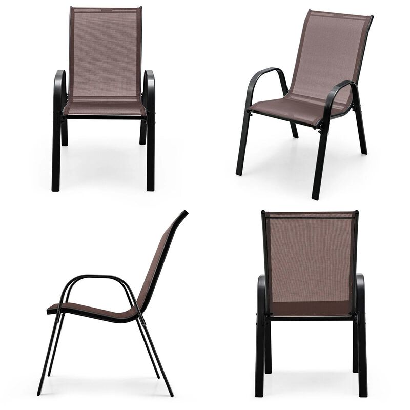 Set of 4 Stackable Patio Dining Chairs with Armrests and Breathable Fabric image number 8