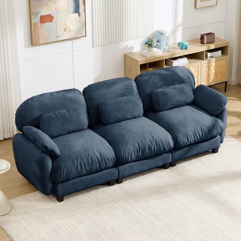 3 Seat modular cloud couch for living room, Chenille deep seat sofa with plush cushions, Modular 3 seater sofa for home image number 4