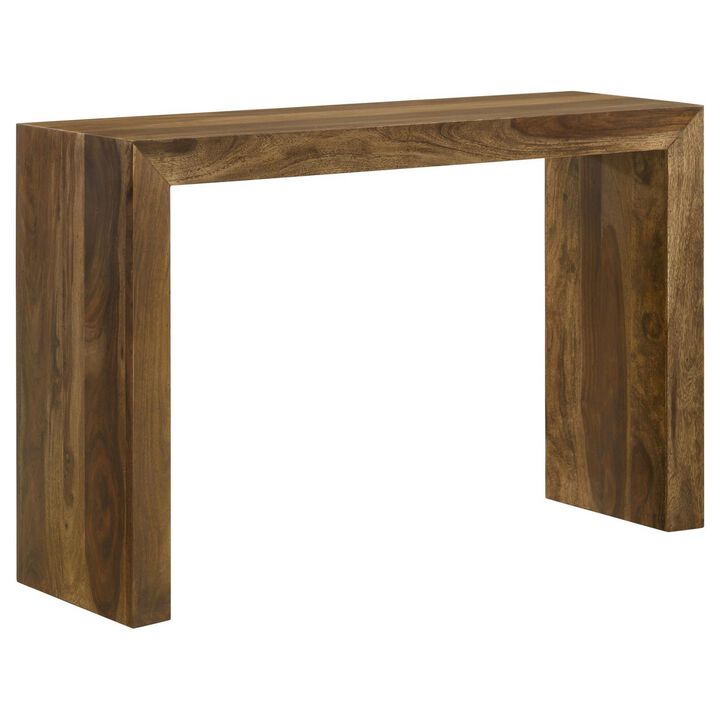 Ody 34 Inch Console Sofa Table, U Shaped, Sheesham Wood, Auburn Brown