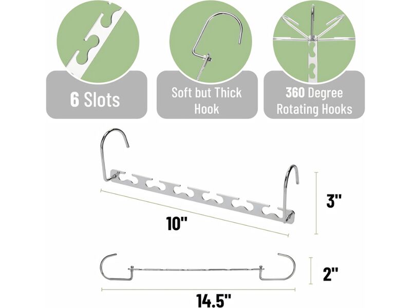 Metal Space-Saving Hangers for Clothes | 4-Pack, 6 Slots, 360&deg; Rotating Hooks image number 2