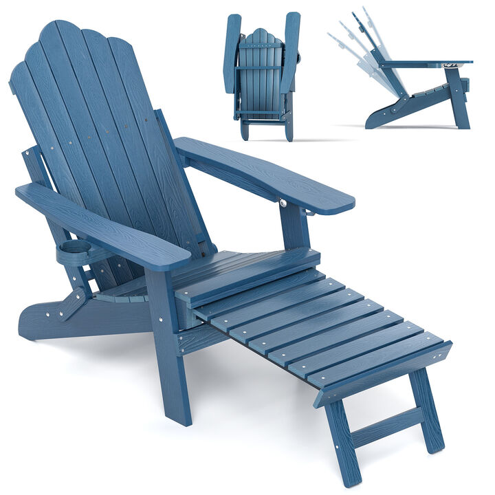 Outdoor HIPS Adirondack Chair with Footrest &ndash; All-Weather Lounge Chair for Porch or Deck