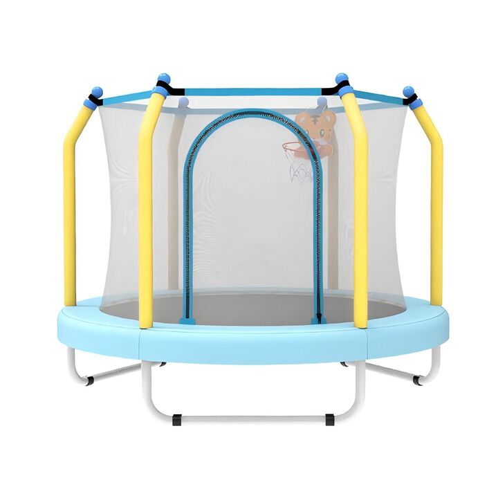 Mersco Kids Trampoline 55-Inch With Basketball Hoop & Safety Enclosure Net, Indoor & Outdoor Toddler Trampoline Active Kids Rebounder