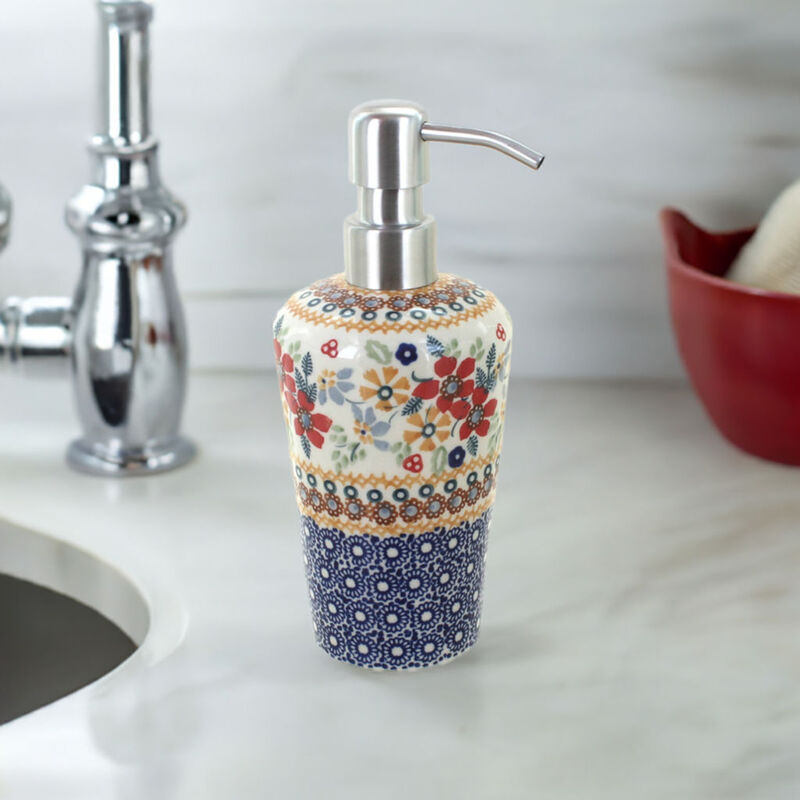 Blue Rose Polish Pottery Periwinkle Soap Dispenser