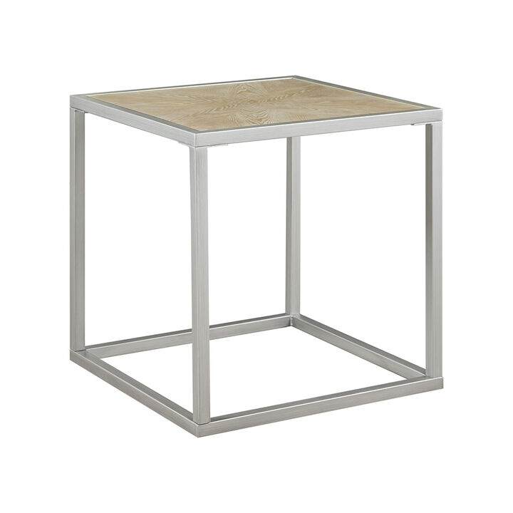 Gracie Mills Hamza Natural Wood Finish Square End Table with Silver Metal Base
