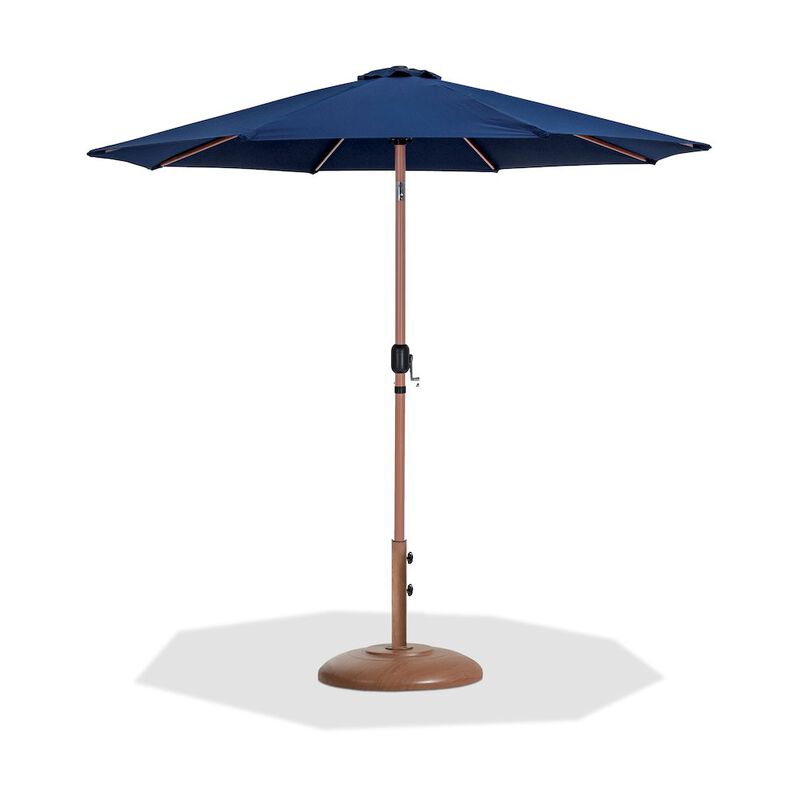 Meridian Furniture Fiji Navy Fabric / Teak Aluminum Patio Umbrella with Base Sets