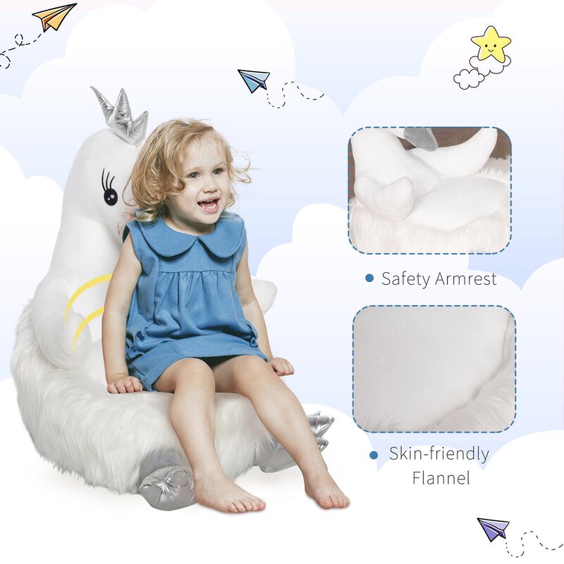 White Kids' Seat: Cartoon Swan Stuffed Animal Storage Chair