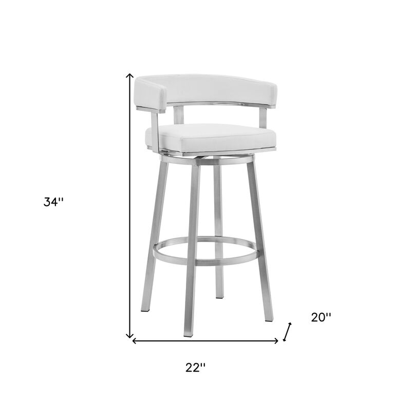 HomeRoots 26" White And Silver Faux Leather And Stainless Steel Low Back Counter Height Swivel Bar Chair image number 6