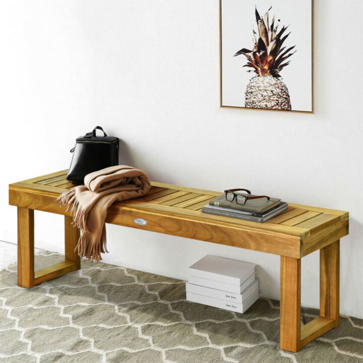 Hivago 52 Inch Acacia Wood Dining Bench with Slatted Seat