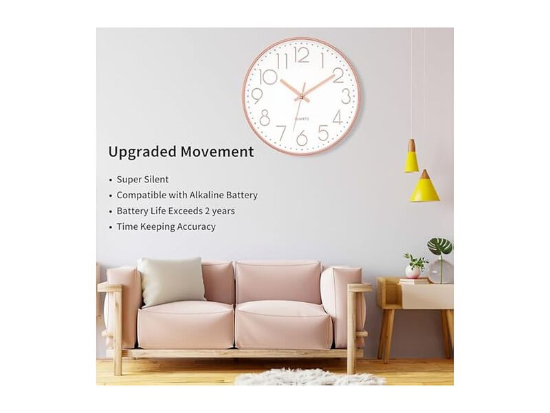 Gold Wall Clock 14 Inch Silent Non Ticking Modern Battery Operated image number 2