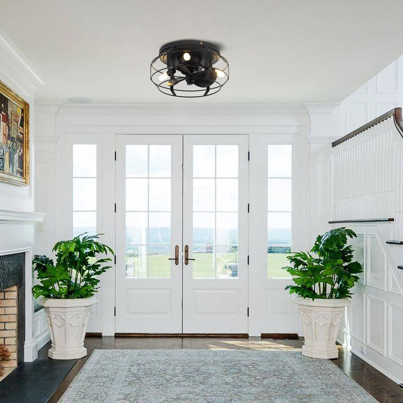 12.2 in. Matte Black Caged Propeller Ceiling Fan with Light and Remote