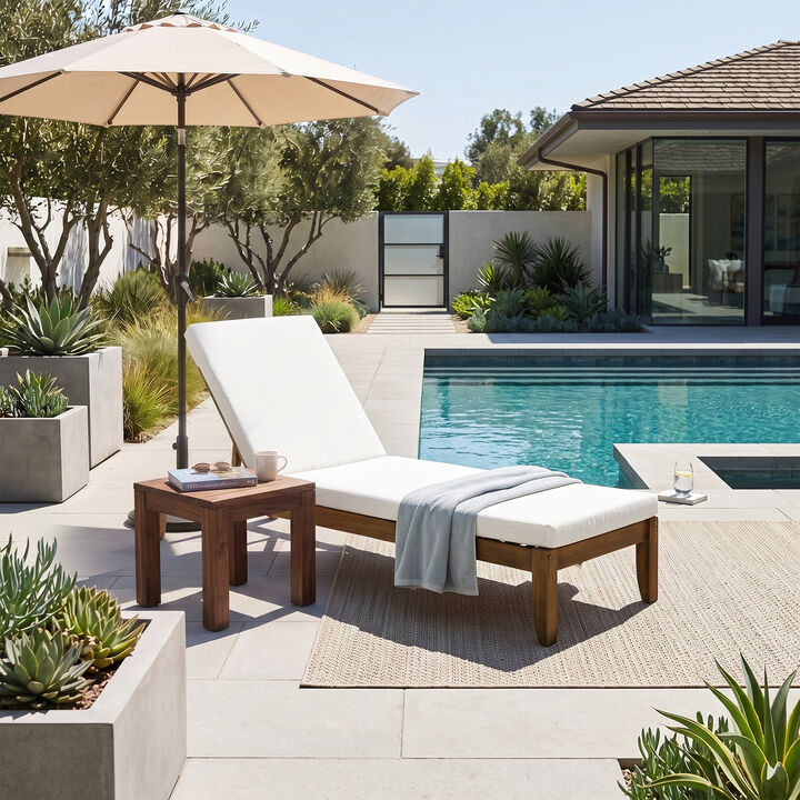 Zopso Solid Acacia Wood Outdoor Chaise Lounge Chair