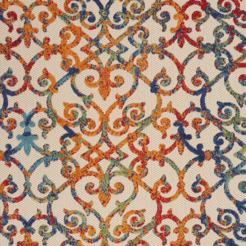 HomeRoots 5' X 8' Ivory Blue Orange And Green Trellis Indoor Outdoor Area Rug image number 3