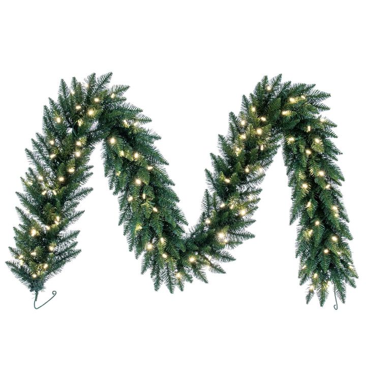 Vickerman 50' Camdon Fir Artificial Christmas Garland, Warm White LED Mini Lights - Faux Large Christmas Wreath - Seasonal Indoor Commercial Decor