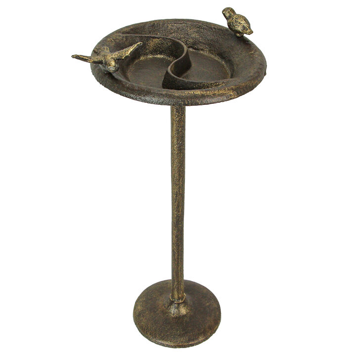 Rustic Cast Iron Bronze Finish Bird Bath Feeder Pedestal Home Garden Decor 20 In