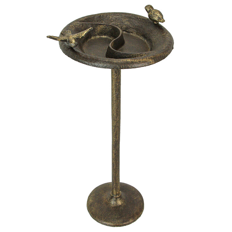 Rustic Cast Iron Bronze Finish Bird Bath Feeder Pedestal Home Garden Decor 20 In image number 0