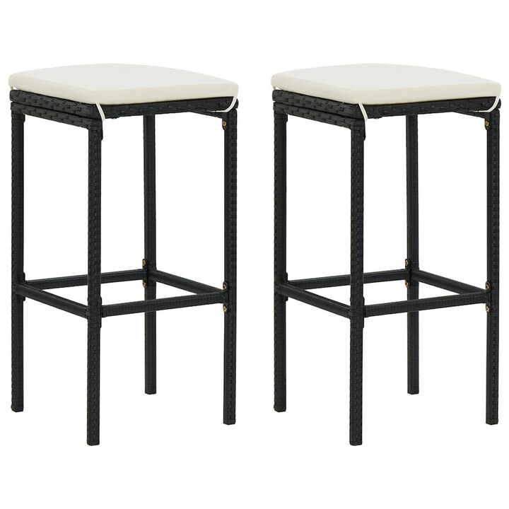 Bar Stool Set of 2 Black PE rattan Medium Footrest Bar Stool