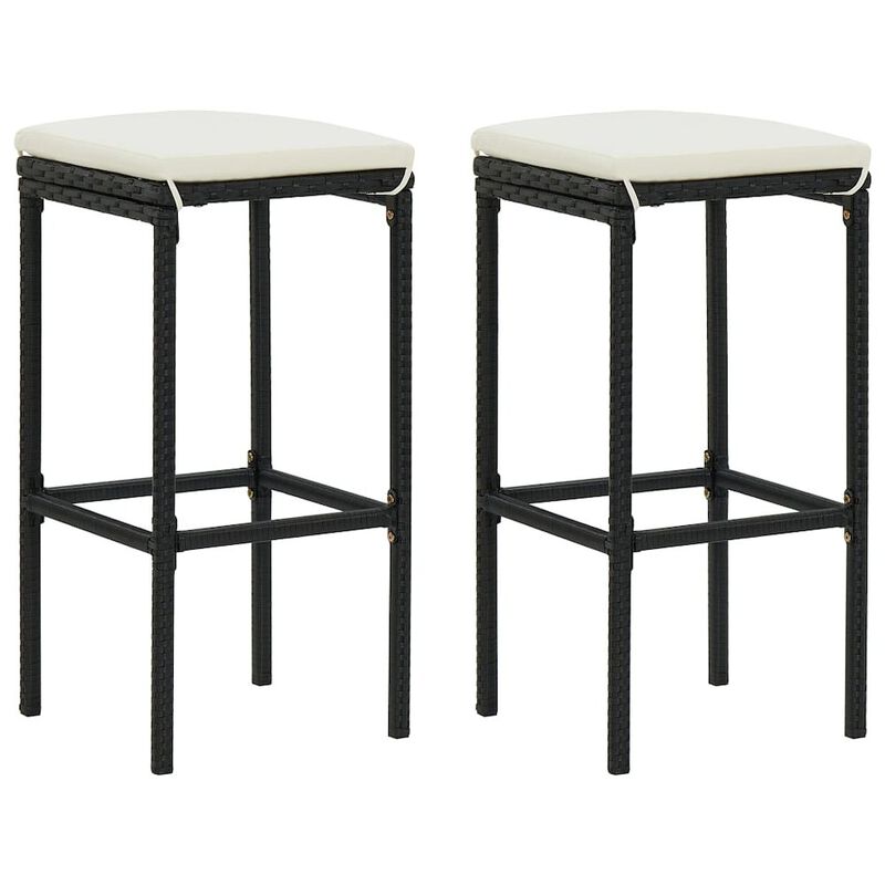 Bar Stool Set of 2 Black PE rattan Medium Footrest Bar Stool