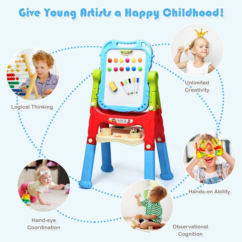 Adjustable Height Kids Art Easel with Magnetic Double-Sided Whiteboard