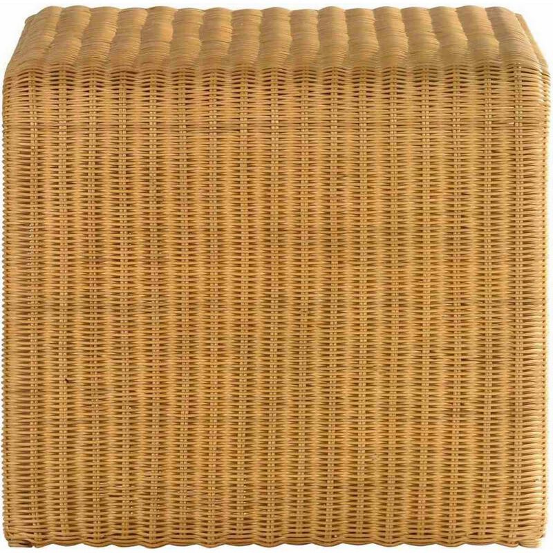 22 Inch Side End Table, Woven Rattan Frame, Waterfall Edges, Square Surface-Benzara