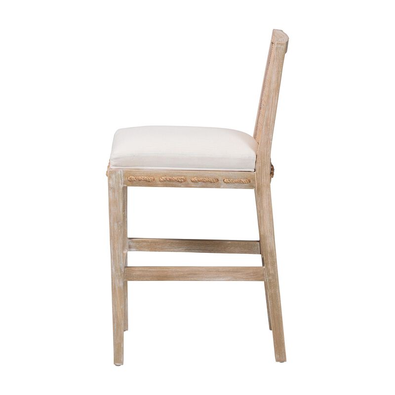 bali & pari Ashford Whitewash Rattan Counter Stool - Mahogany Wood Frame with Handwoven Wicker Backrest and Braided Rope Inserts for Coastal Kitchen image number 2