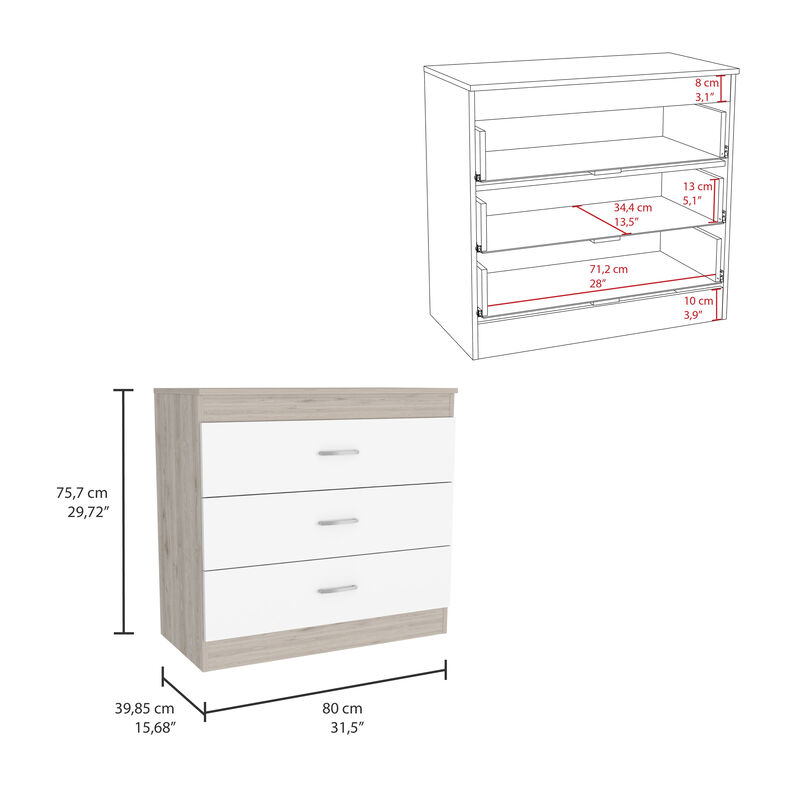 Three Drawer Dresser Lial, Bedroom, Light Gray / White
