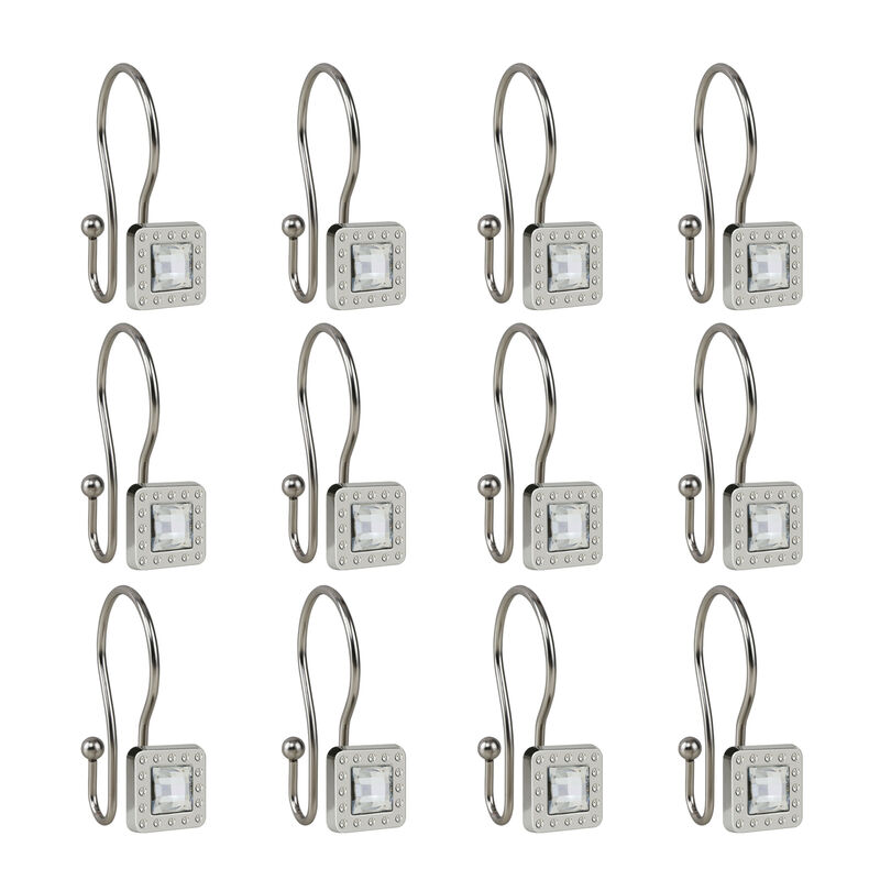 Utopia Alley Rust-Resistant Metal Double Shower Curtain Hooks with Large Center Crystal, Shower Hooks Hangers for Bathroom, Kitchen Utensils, Curtains, Clothing, Towels etc - Set of 12 image number 4