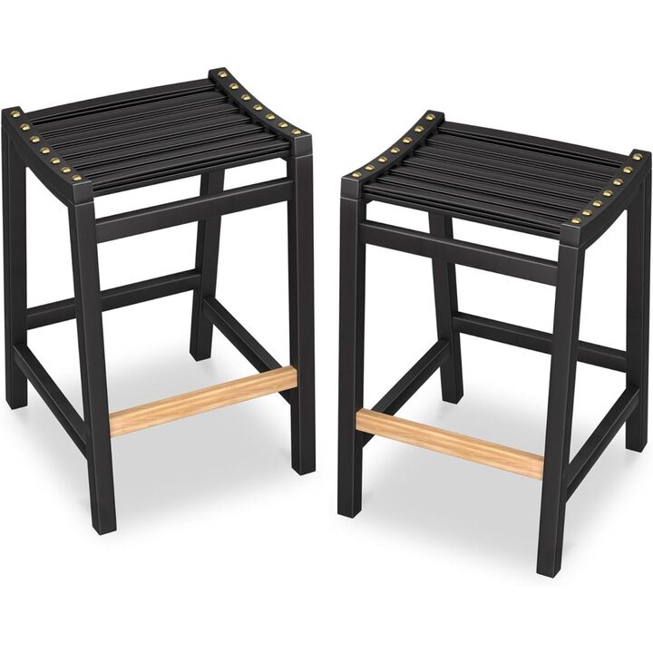 Bar Stools Set of 2, 24 Inch Bamboo Counter Height Stools with Back Modern Counter High Bar Stools for Kitchen Island (2, Classic Black)