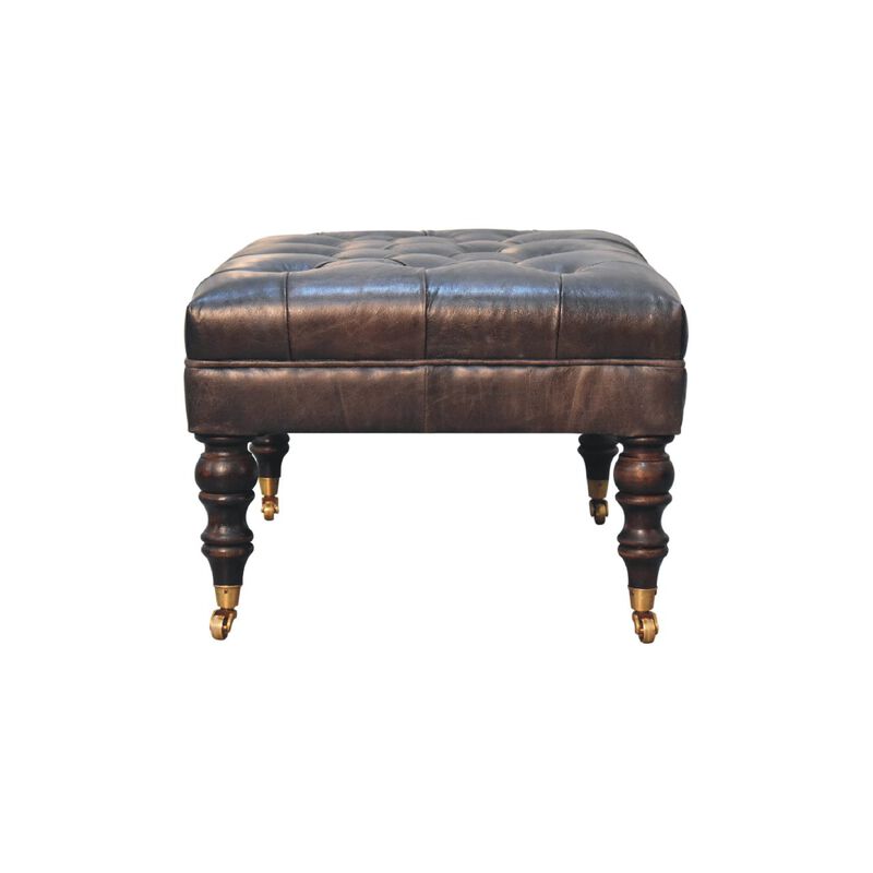 Artisan Furniture Buffalo Ash Black Leather Ottoman with Castor Legs