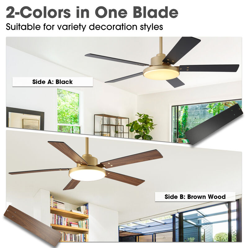 52" Modern Gold 3CCT Dimmable LED Ceiling Fan with Light and Remote