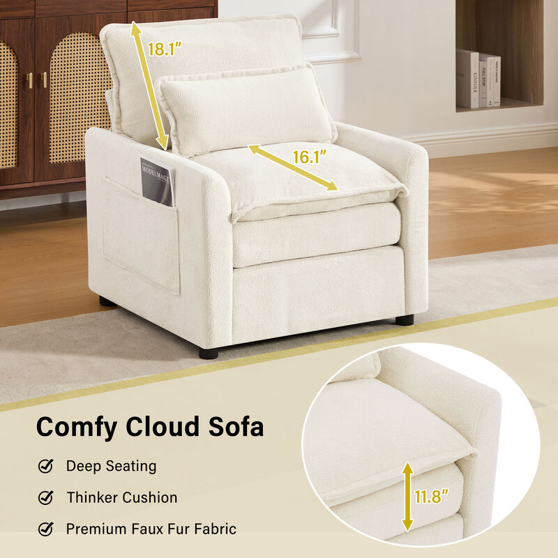 Merax Faux Fur Single Accent Armchair with Double-Layer Cushion image number 2