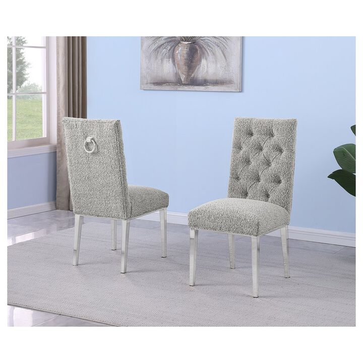 Rich Gray Boucle Fabric With Silver Chrome Base Dining Chairs (Set Of 2)
