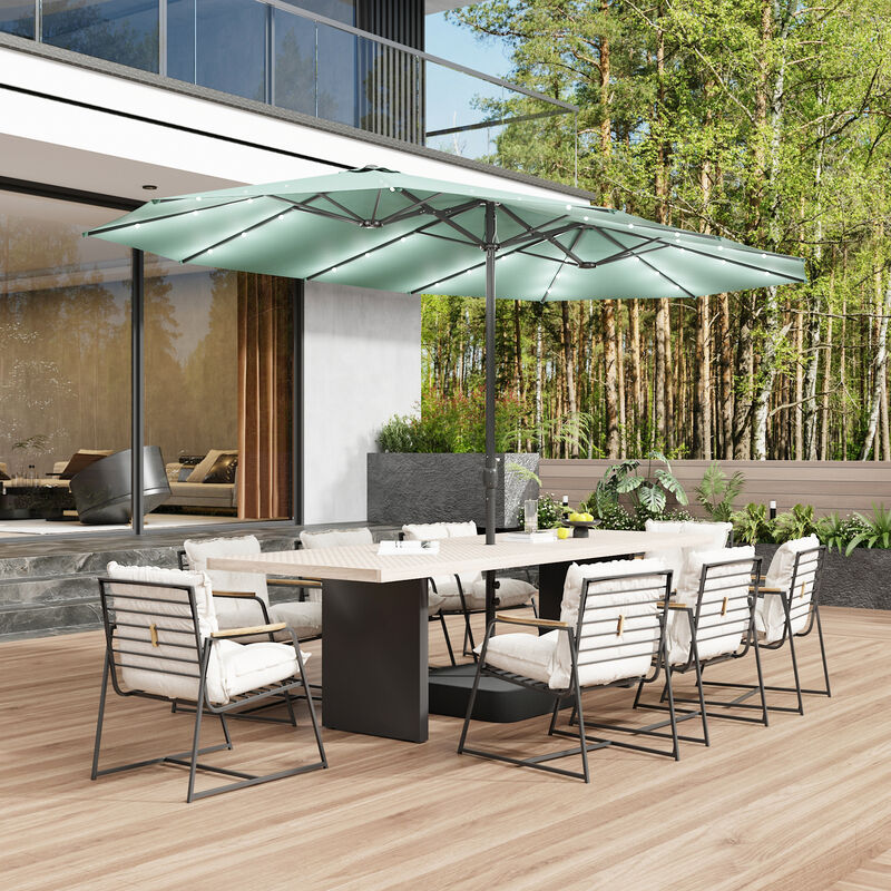 FUFU&GAGA 15-ft x 9-ft Mint Green Outdoor Cantilever Umbrella with Solar Panel, Base & Lights, Iron Frame Large Outdoor Offset Sunshade image number 2