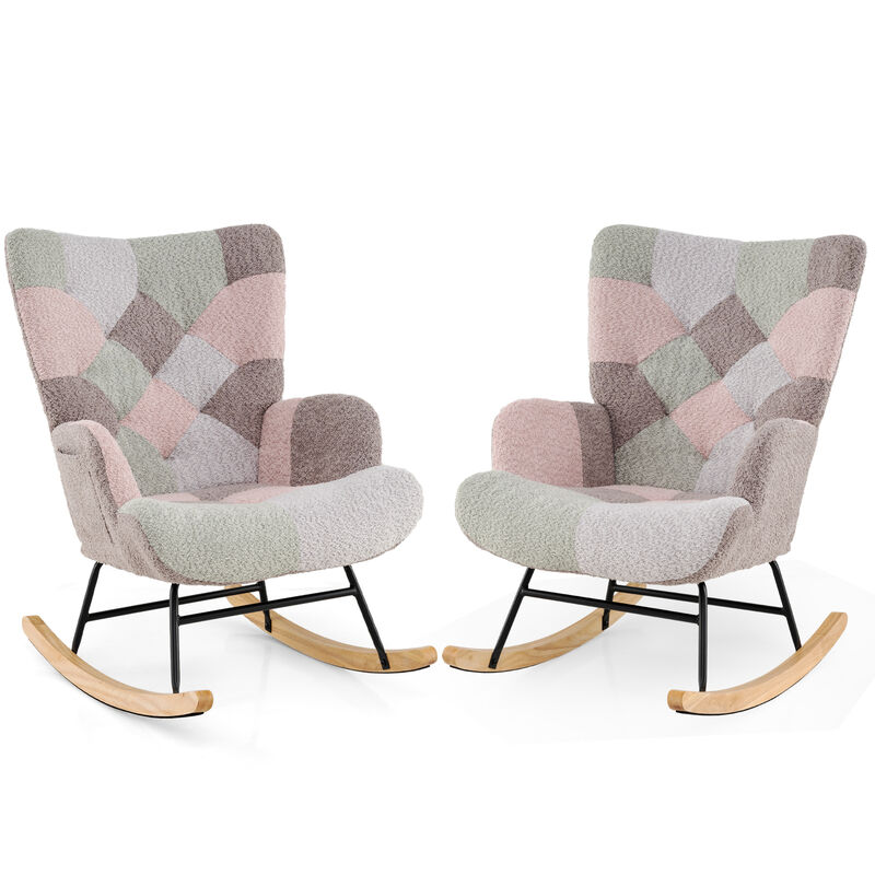 Upholstered Nursery Rocker Chair with Supportive High Back and Armrests-Multi Color image number 3