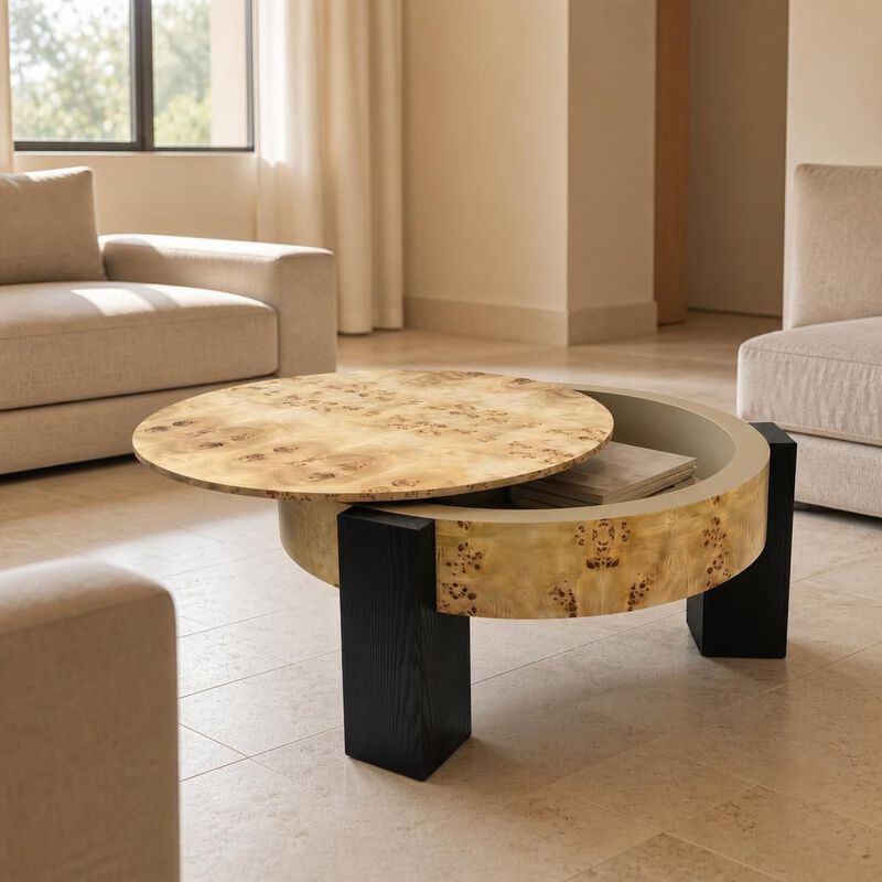 GOODSILO 33 Inch Round Coffee Table With Hidden Storage, Modern Sturdy Accent Table For Living Room Small Spaces image number 2