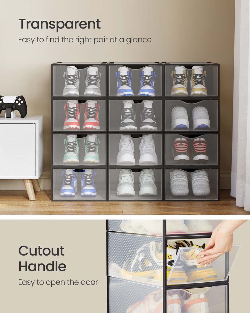12 Piece Plastic Shoe Storage Boxes Stackable with Front Opening image number 3