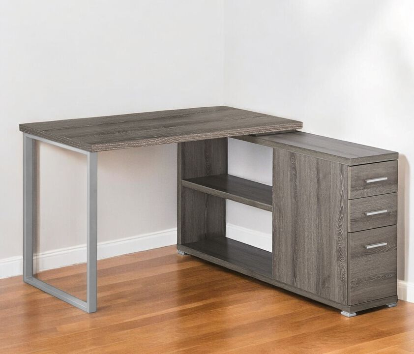 Contemporary L Shape Computer Desk with Three Drawers – Workstation Table