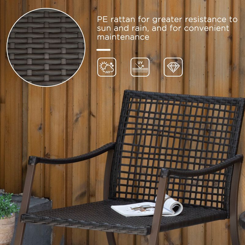 3 Piece Outdoor PE Rattan Patio Rocking Chair Set with Table - Brown