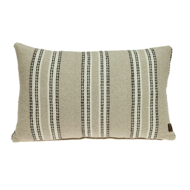 20" Beige and Gray Woven Striped Rectangular Throw Pillow