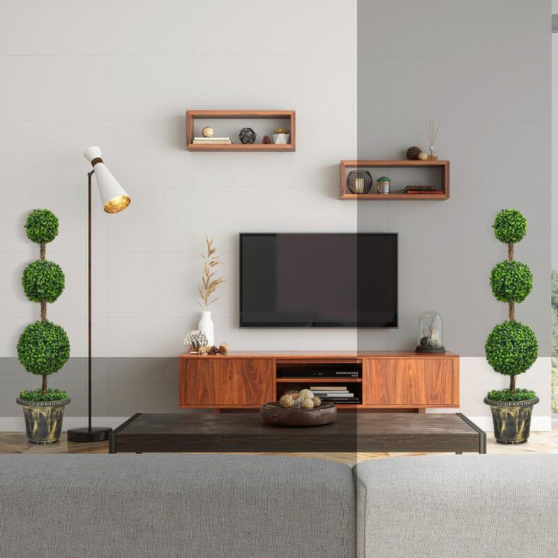 Hivvago 4 Feet Artificial Topiary Triple Ball Tree Plant