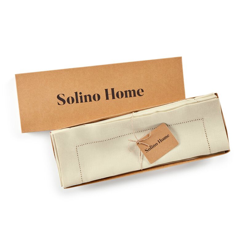 Solino Home Medium Weight Hemstitch 100% Linen Placemats &ndash; Set of 4, 14 x 19 in, Machine Washable, Holiday and Everyday Dining