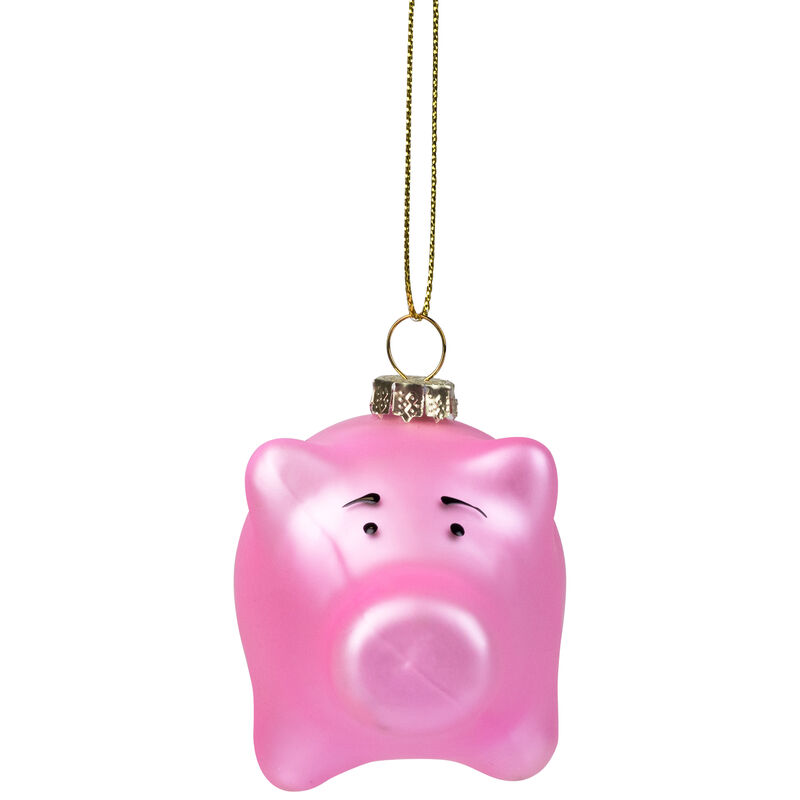 4" Pink Pig Glass Christmas Ornament image number 5