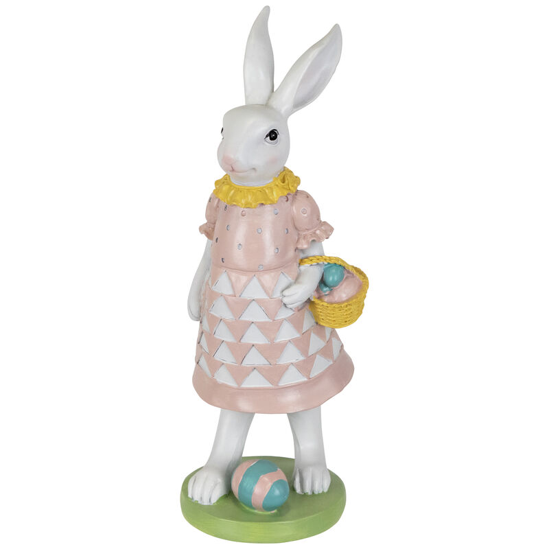 Girl Bunny with Easter Basket Outdoor Garden Statue - 12"